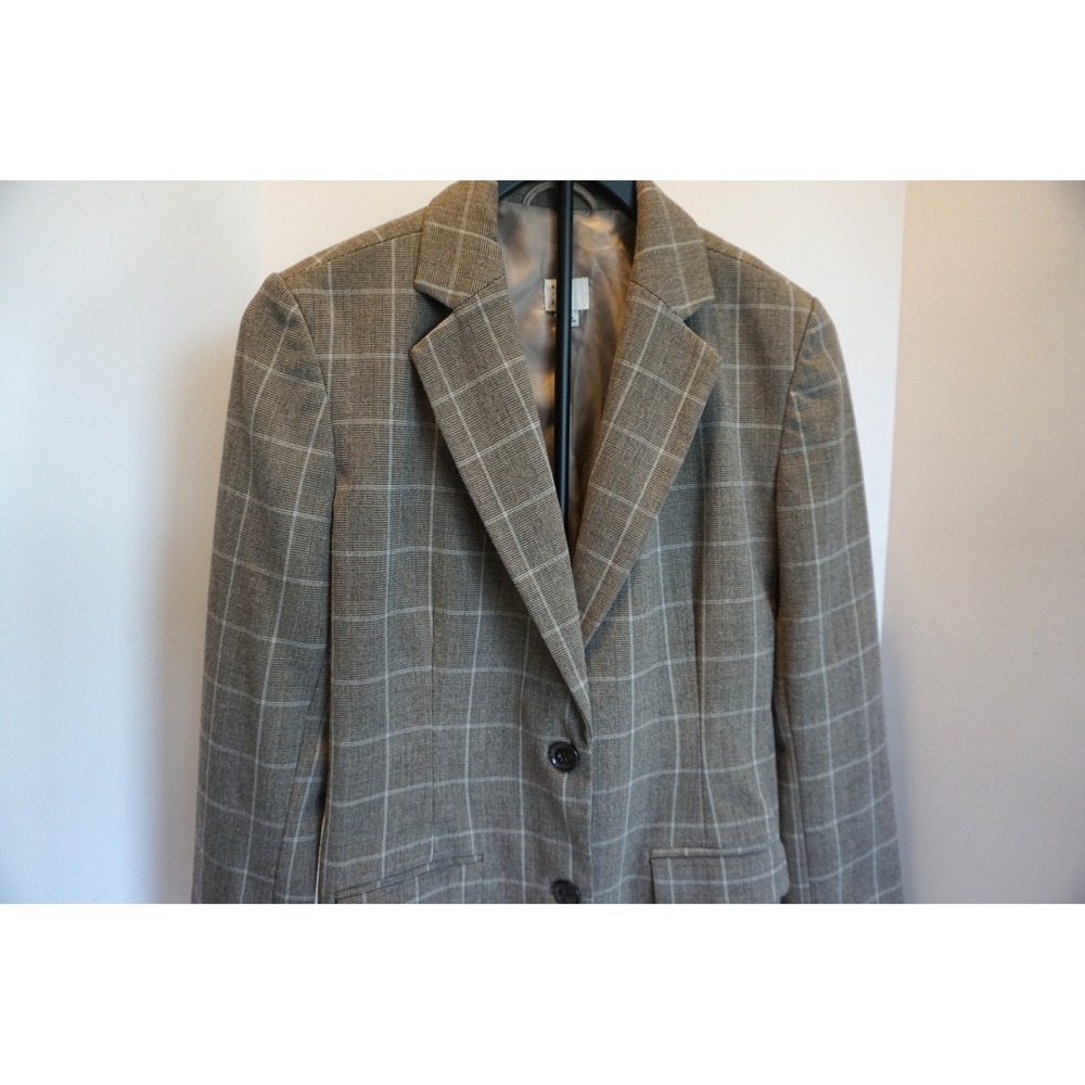 A New Day Brown Windowpane Plaid Blazer Womens Size 4 Two Button Lined Jacket